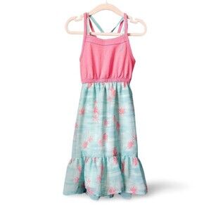 Girls Nautica Two-Tone Tiered Seaside Dress - Size 3 - Blue/Pink/Teal Palm Trees